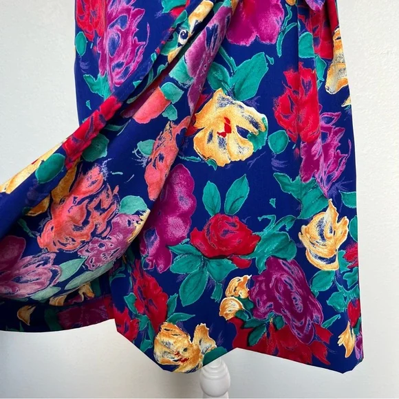 Vintage 90's Positive Attitude Women's Vibrant Floral Faux Wrap Dress Size 14P - Picture 8 of 11
